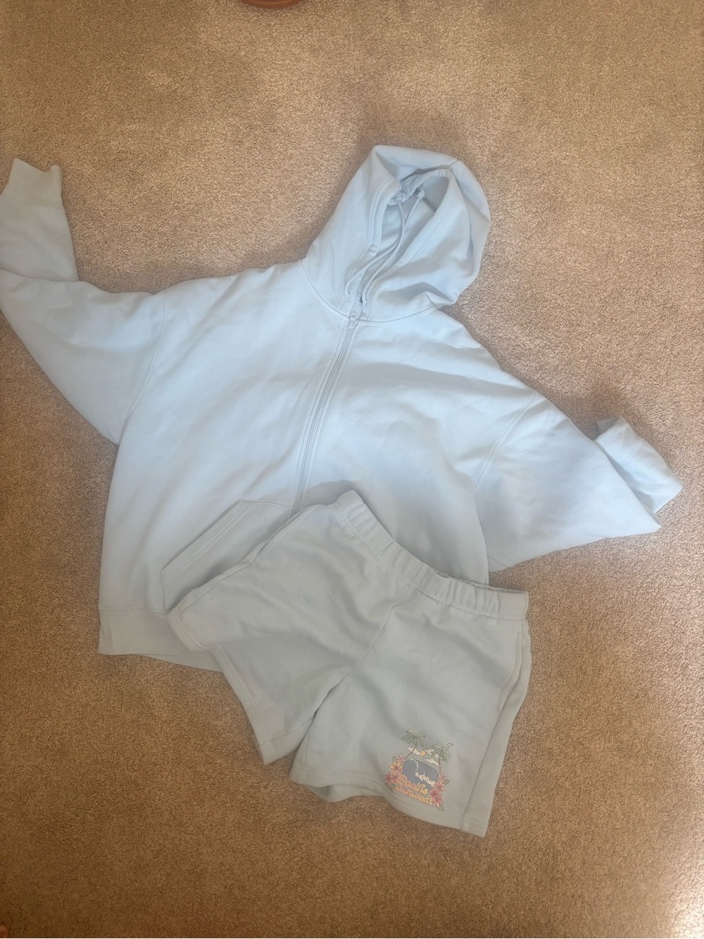 PacSun Light Blue Zip-Up Hoodie with Matching Shorts